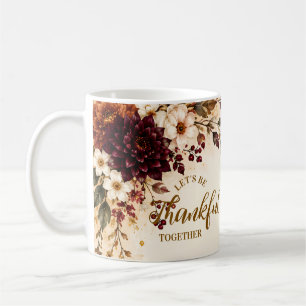 Taza De Café Cena de Acción de Gracias floral de Borgoña lujosa