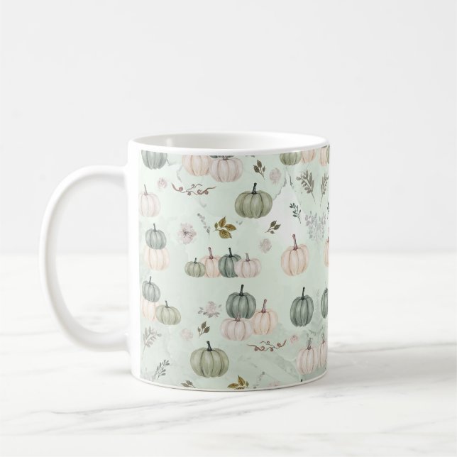 Taza De Café Cena de Acción de Gracias Verde Caída de Calabaza (Izquierda)