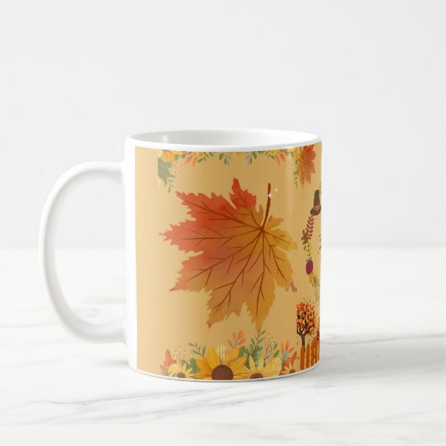 Taza De Café Cena del Día de Acción de Gracias Floral de otoño (Izquierda)