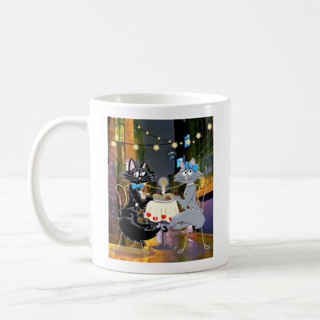Taza De Café Cena romántica de gatos (Izquierda)