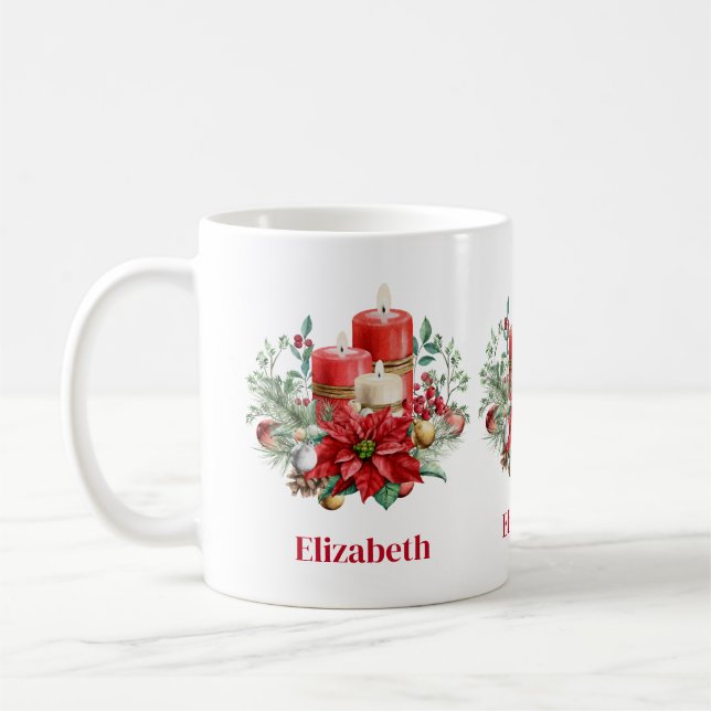 Taza De Café Centro de velas con flor de Poinsettia (Izquierda)