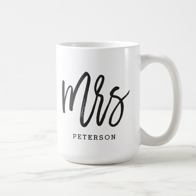 Taza De Café Cepillado caligrafía Sra. Boda Bride Mug (Derecha)