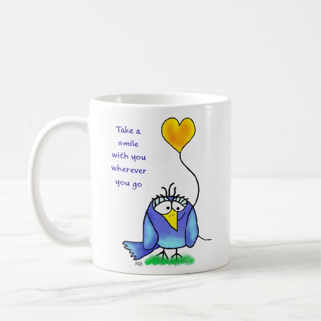 Taza De Café Ceramic Mug - Whimsical Bird with Saying (Izquierda)