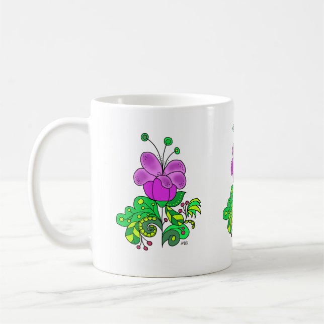 Taza De Café Ceramic Mug Whimsical Purple Flower (Izquierda)