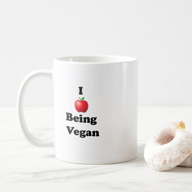 Taza De Café Ceramic mug with I Love Being Vegan design (Con donut)