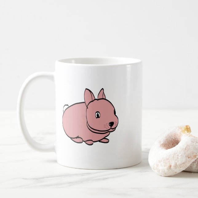 Taza De Café Ceramic mug with pink rabbit design (Con donut)