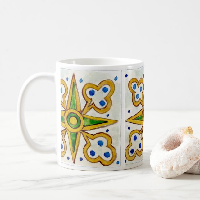Taza De Café Ceramic mug with traditional Sicilian tile design (Con donut)