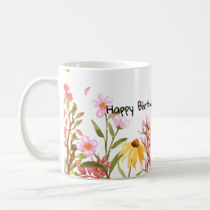 Taza De Café Ceramic Mugs Watercolor Flor silvestre Feliz cumpl