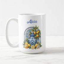 Cerámica Amalfi blanca y azul Vase Lemons Italia