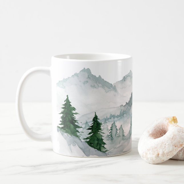 Taza De Café Cerámica del paisaje de la montaña acuática (Con donut)