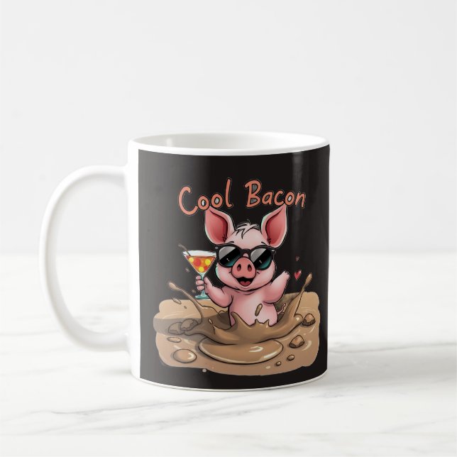 Taza De Café Cerdito "Cool Bacon" con gafas de sol (Izquierda)