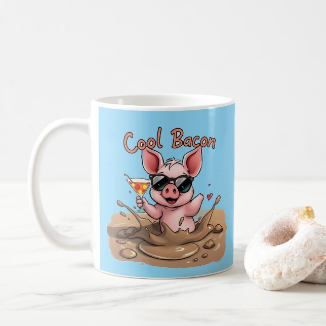 Taza De Café Cerdito "Cool Bacon" con gafas de sol (Con donut)