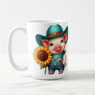 Taza De Café Cerdito encantador con atuendo de vaquero y giraso