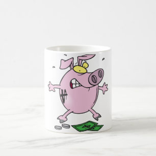 Taza De Café Cerdo Alcancía Rosa Enojado Divertido Estresado