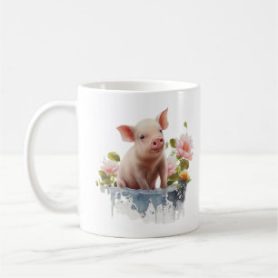Taza De Café Cerdo con agua y flores