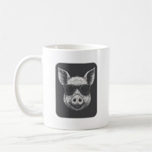 Taza De Café Cerdo Cool con Gafas de Sol – Estilo Monocromo