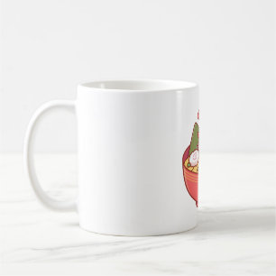 Taza De Café Cerdo Cuto Comiendo Fideos De Ramen En El Tazón