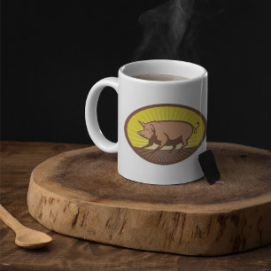 Taza De Café Cerdo de granja retro con explosión de sol