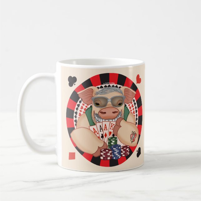 Taza De Café Cerdo de póquer sonriente (Izquierda)