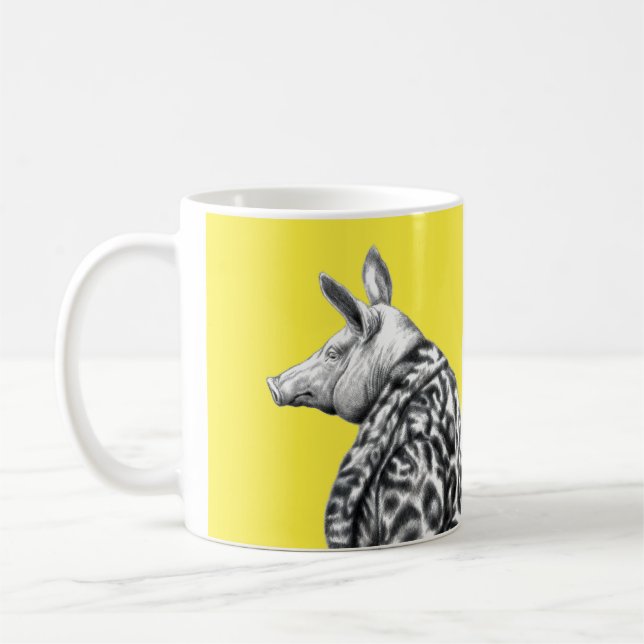 Taza De Café Cerdo en Abrigo de Pieles Jaguar (amarillo retro) (Izquierda)