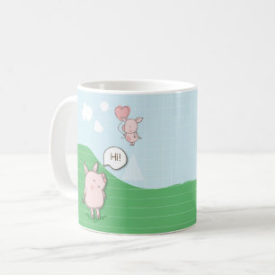 Taza De Café Cerdo flotante lindo diciendo hola