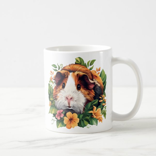 Taza De Café Cerdo guineano entre flores (Derecha)