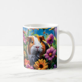Taza De Café Cerdo guineano entre flores vibrantes