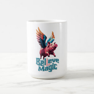 Taza De Café Cerdo lindo con alas coloridas   Creer en la magia