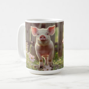 Taza De Café Cerdo lindo en el Jardín de las Flores
