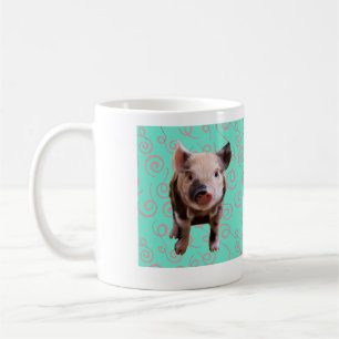 Taza De Café Cerdo lindo - remolinos del azul y del rosa