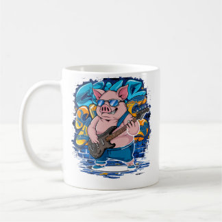 Taza De Café Cerdo Lindo Tocando Bajo Guitarra Animal Tocando G