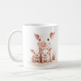 Taza De Café Cerdo mami y lechones bebés, animales de granja