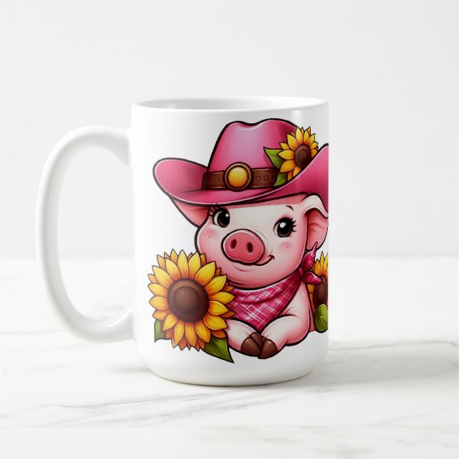 Taza De Café Cerdo personalizado con Gorra rosado y girasoles (Izquierda)