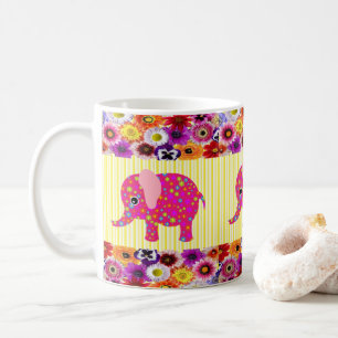 Taza De Café Cerdo rosa colorido estriba amarilla Mug