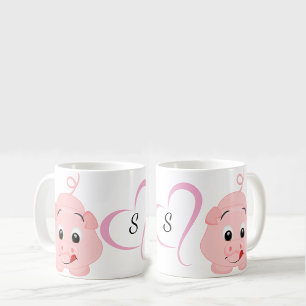 Taza De Café Cerdo rosado lindo monogramado