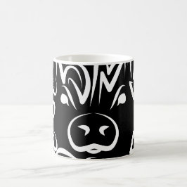 Taza De Café Cerdo tribal blanco y negro