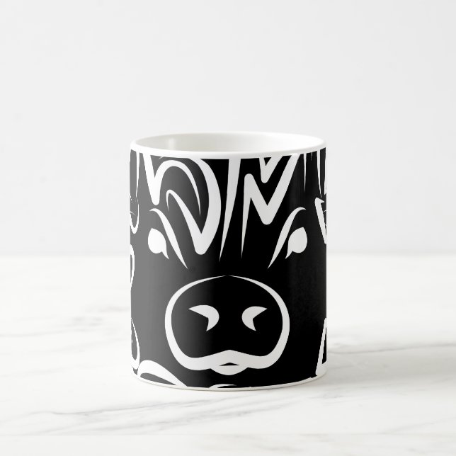 Taza De Café Cerdo tribal blanco y negro (Centro)