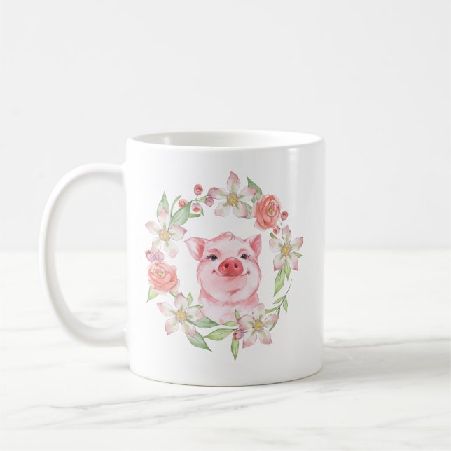 Taza De Café Cerdo y flores (Izquierda)