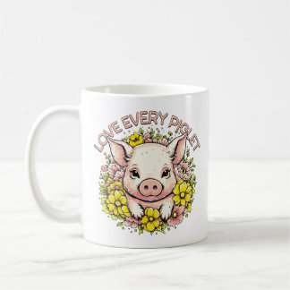 Taza De Café Cerdos de amor en flores