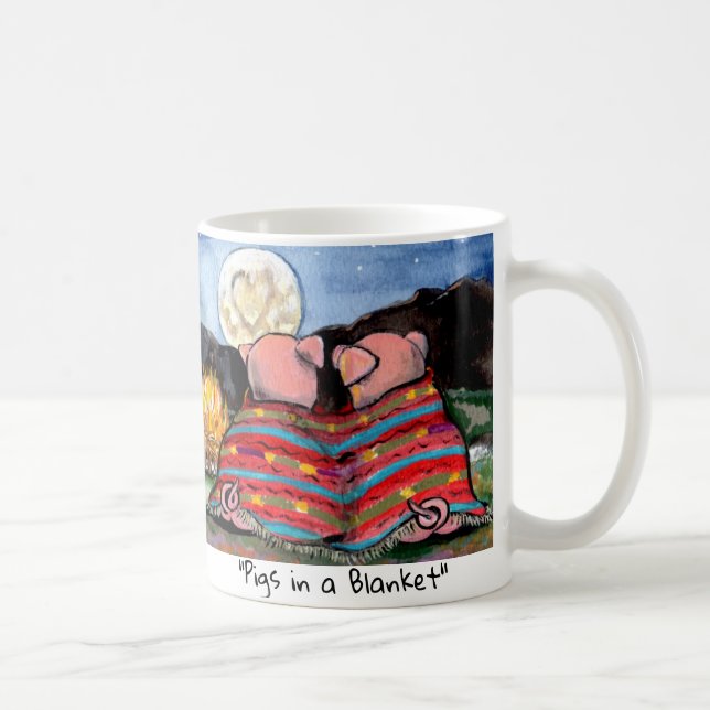 Taza De Café Cerdos en una luna romántica en blanco cubren arte (Derecha)