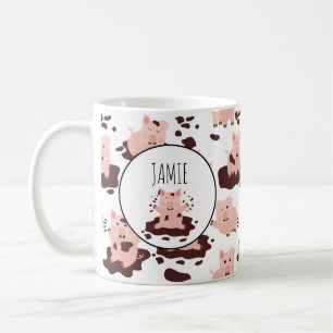Taza De Café Cerdos jugando en la granja de animales de barro N