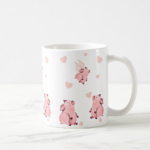 Taza De Café Cerdos rosados alados con besos floridos