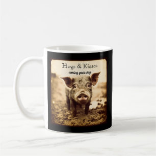 Taza De Café Cerdos y Besos Cerdo Rústico Sepia Antiguo