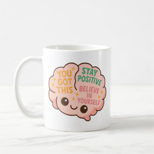 Taza De Café Cerebro Motivacional Lindo Mantén la Positividad y