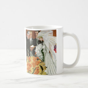 Taza De Café Ceremonia de boda vintage con novia y novio