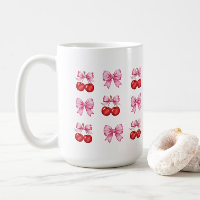 Taza De Café Cerezas de coqueta y arcos rosados (Con donut)