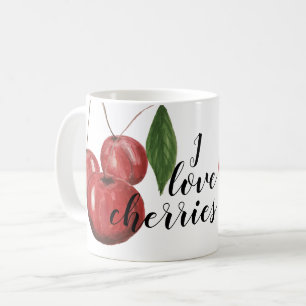 Taza De Café Cerezas Lindas Acuarela Monogramada Pintada a Mano