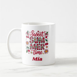 Taza De Café Cerezas Margaritas Coquetas Tiempo de Verano Dulce