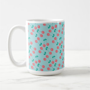 Taza De Café Cerezas Pintadas a Mano Acuarela Rosa Turquesa