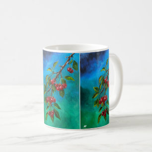 Taza De Café Cerezas Rojas al Amanecer de Verano Pintura de Alf
